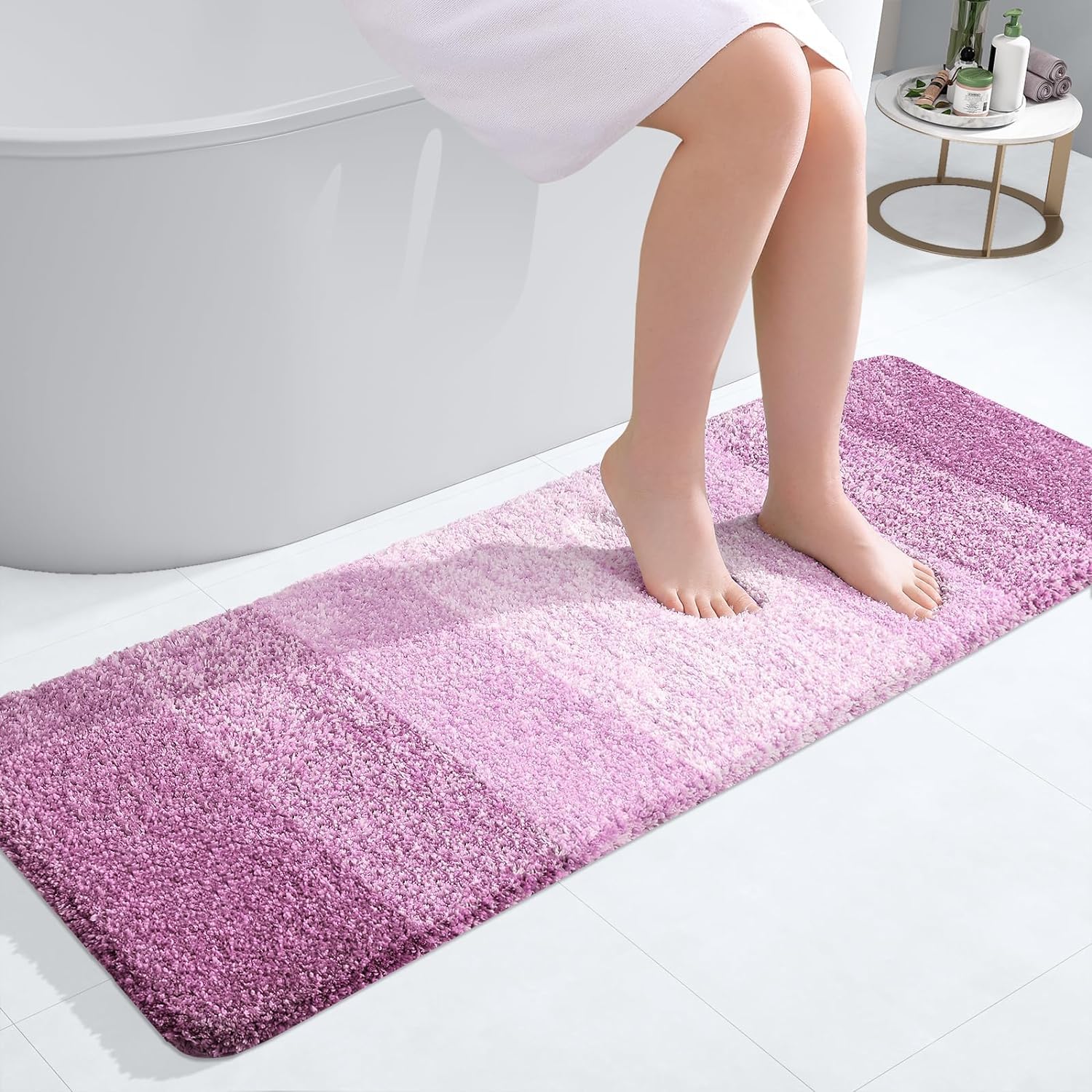 smiry Microfiber Bath Mat, 40 x 120 cm, Non-Slip Super Absorbent Bathroom Mat, Extra Soft Thick Floor Foot Mat, Fluffy Shaggy Bath Mats Rugs for Bathroom, Lilac — image 1