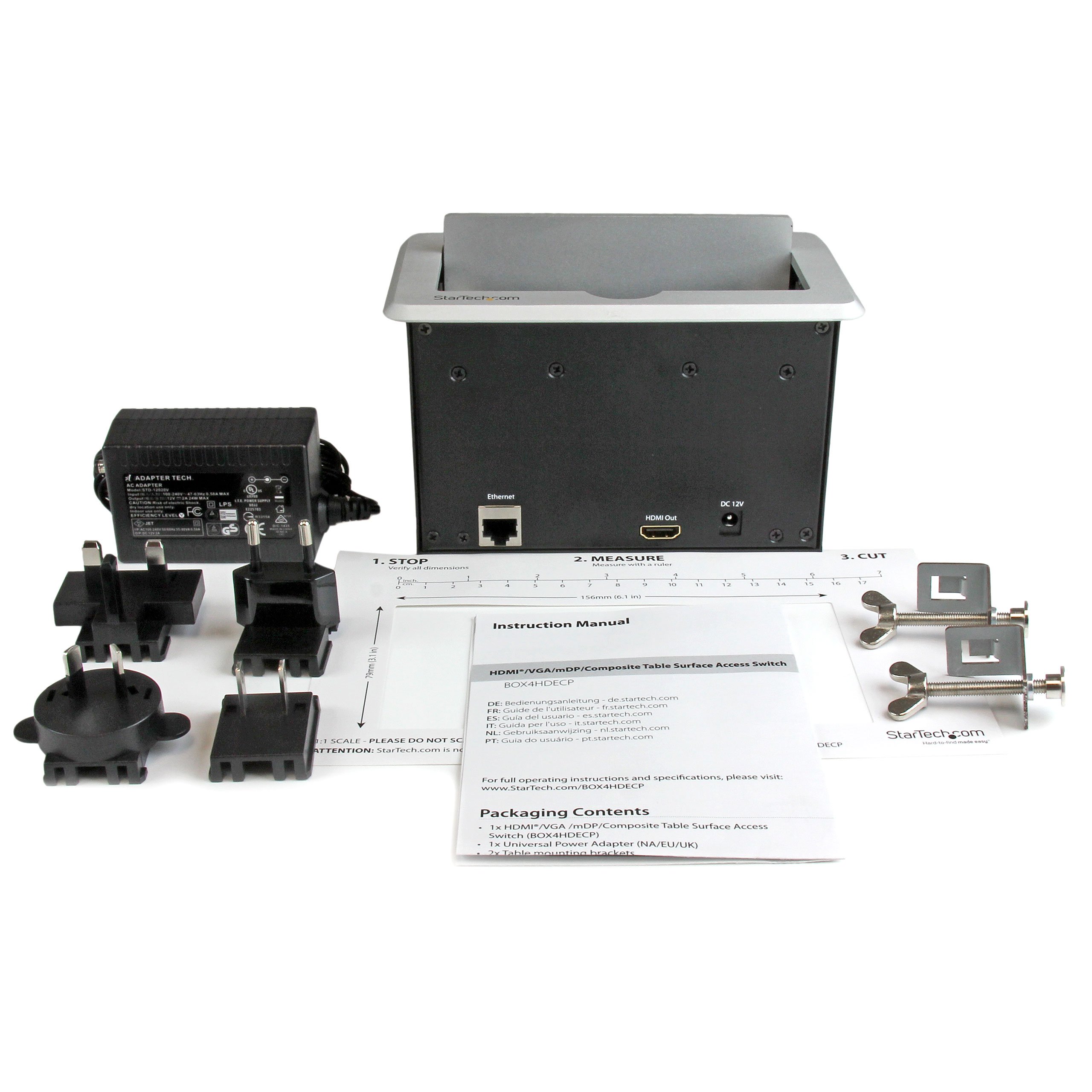 StarTech.com Conference Table Connectivity Pop up Box with AV and Data Ports - HDMI, VGA, Component, MDP to HDMI Output (BOX4HDECP)