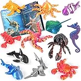 12 Pack 3D Printed Animal Toys, Desk Pets Sea Animal Toys with Educational Booklet for Kids Age 3 4 5 6 7 8, Ocean Animals Figurines Fidget Toy Birthday Gifts Office Desktop Home Decoration