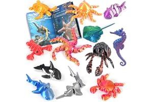 TOYCOST 12 Pack 3D Printed Animal Toys, Desk Pets Sea Animal Toys with Educational Booklet for Kids Age 3 4 5 6 7 8, Ocean Animals Figurines Fidget Toy Birthday Gifts Office Desktop Home Decoration