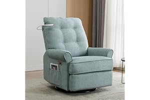 LUMISOL Power Swivel Rocker Recliner Chair, Electric Glider Reclining Sofa Chair with USB Ports, Nursery Recliner with Side Pockets and Light for Living Room, Bedroom, Green