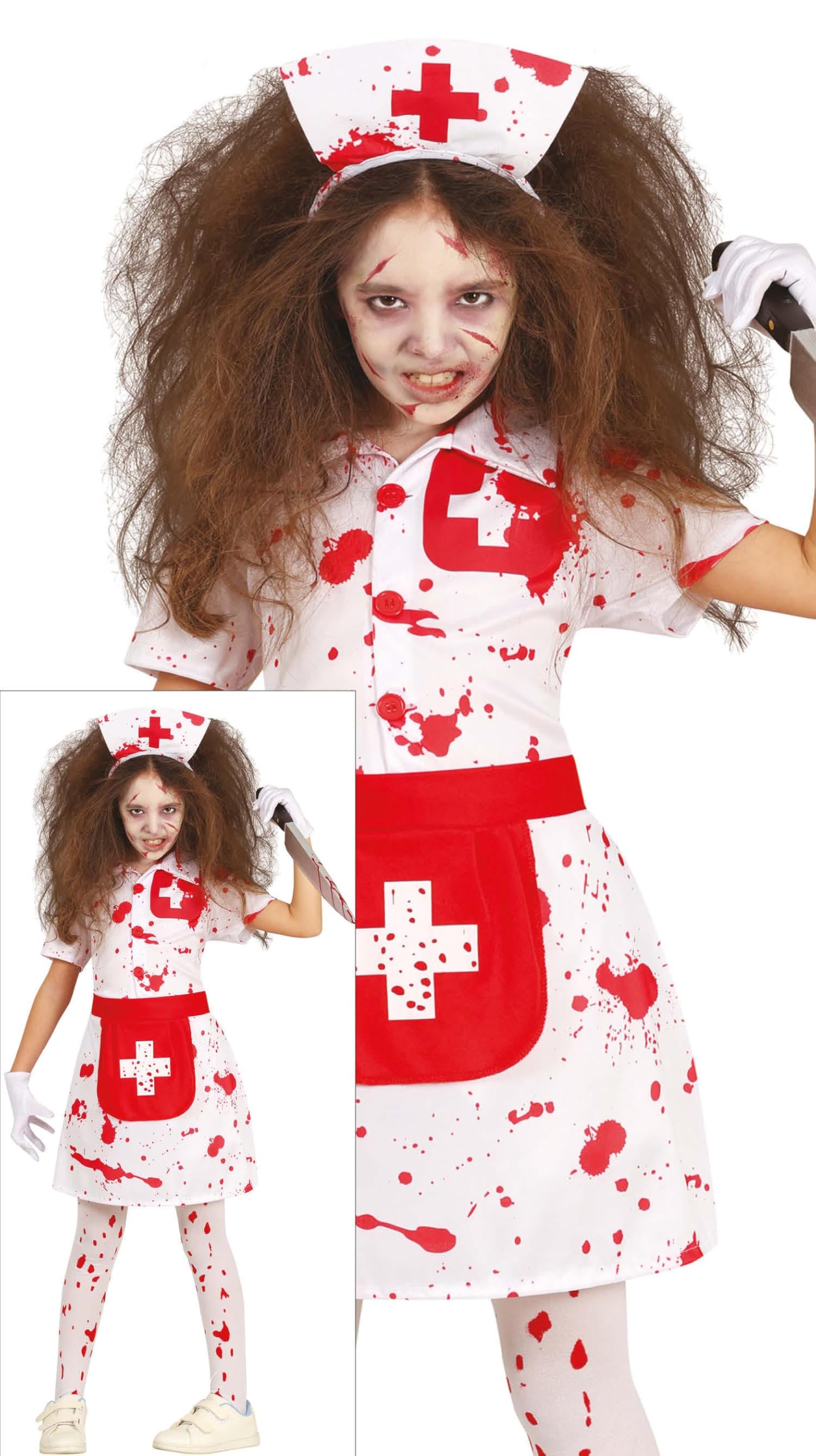 FIESTAS GUIRCA Bloody Nurse Fancy Dress for Girls - Zombie Nurse Kids Costume - Halloween Girls Costumes 10-12 years