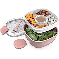 Bentgo Salad - Stackable Lunch Container with Large 54-oz Salad Bowl, 4-Compartment Bento-Style Tray for Toppings, 3-oz…