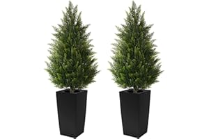 MAVIS'S DIARY 4FT Tall 2 Set Artificial Topiary Cedar Tree, Indoor Realistic Faux Cypress Plants with Square Flowerpot, Outdoor Evergreen Fake Shrubs for Home Living Room Front Porch Decor