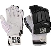 SS Cricket Legend Limited Edition Leather Batting Gloves &ndash; Adult Size | Left or Right Hand Options | White, Blue &amp; Black | Lightweight | Comfort, Ventilation &amp; Grip