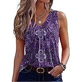 Zeagoo Womens Tank Tops Summer Sleeveless Loose Fit Tops V Neck Pleated Shirts Basic Tees Dressy Casual Trendy Clothes