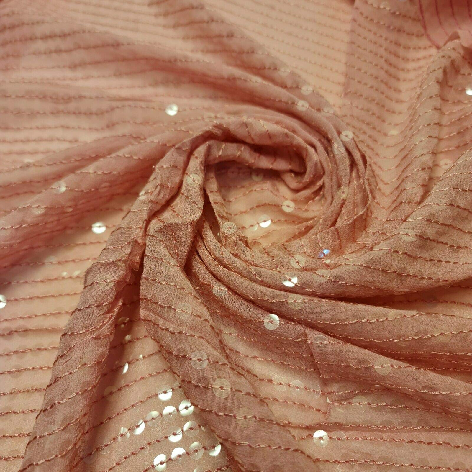 Sequin Fabric Sparkly Shiny Bling Dress Craft Drape Chiffon Saree Material 44" (Pink)