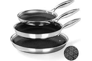 Kitchen Academy Tri-Ply Stainless Steel Skillet 8/10/12 Inch, Non-Toxic & PFOA-Free Induction Cookware Set, Professional Fryi