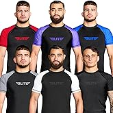 Elite Sports Jiu Jitsu BJJ Rash Guards, Men’s BJJ, No GI, MMA Ranked Short Sleeve Compression Base Layer Rash Guard
