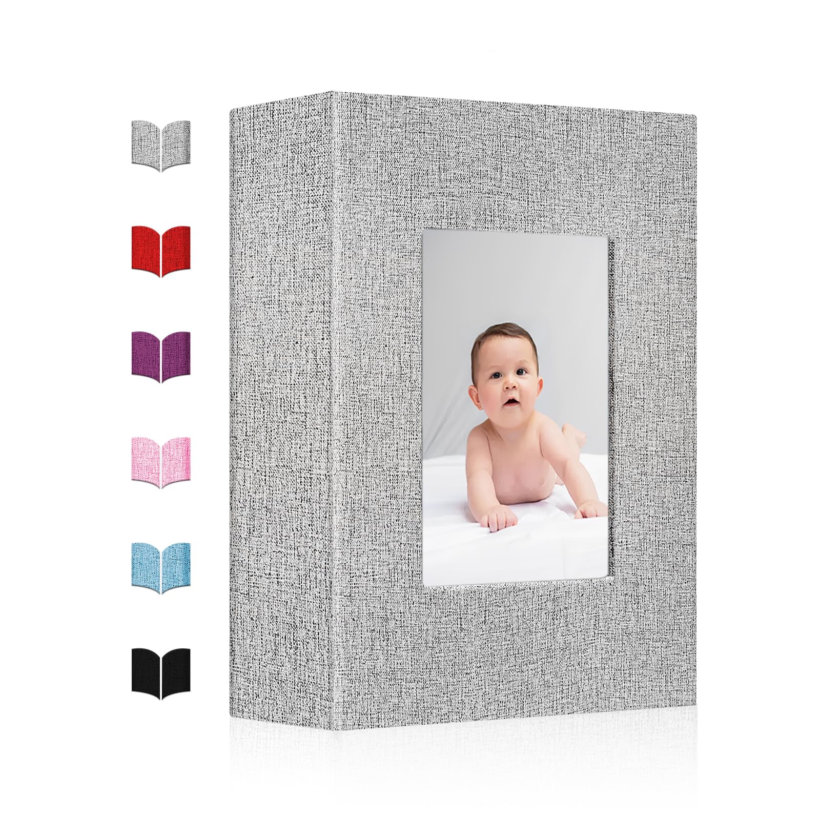 Photo 1 of Small Photo Album 4x6,Linen Cover Slide-in Mini Photo Album Book Can Holds 100 4x6 Photos with 50 Black Sheets for Baby Family Pictures Artwork or Postcards Storage (Gray)