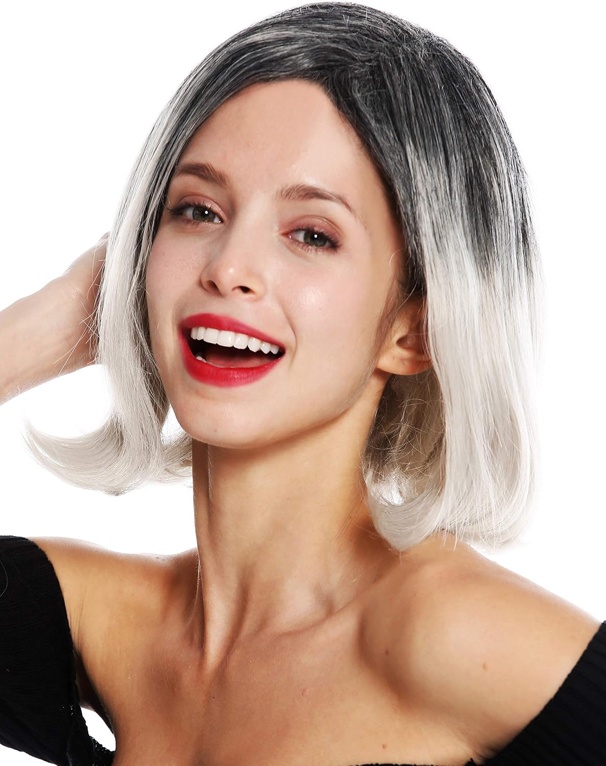 WIG ME UP - GFW3131 women's quality wig sleek short parting ombre black grey, Gray-black mix (silvergray+T1306+1), Länge: ca. 30 cm