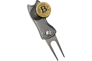 HODL 21 Bitcoin Golf Divot Repair Tool, All-Metal Golf Accessories - 3- in-1 Golf Multitool (Divot Tool, Ball Marker, Club Holder) | Foldable with with Pop-up Button & Magnetic Ball Marker