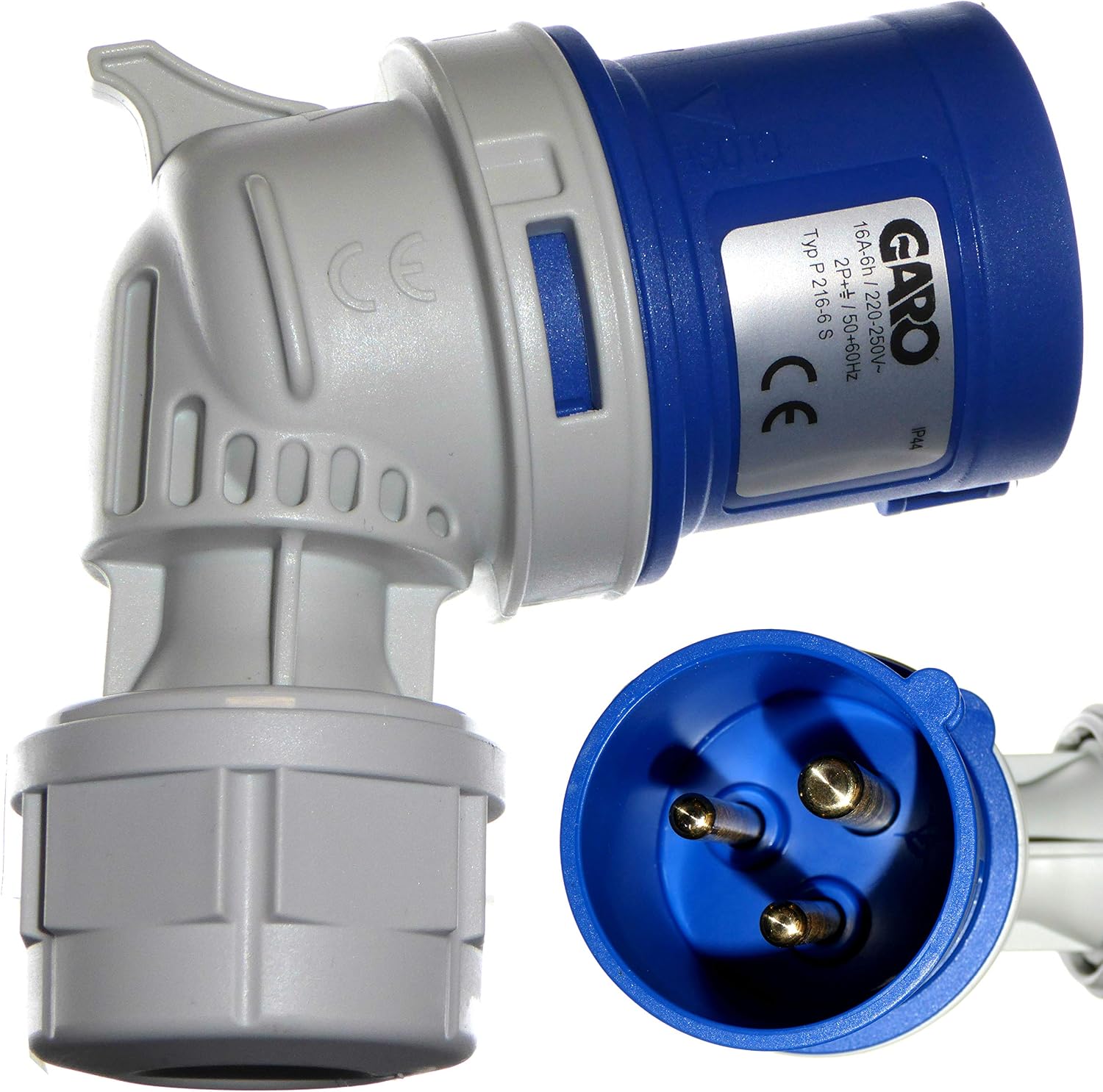 IEC/CEE 16A Angle Plug - 3 Poles 2P + E - 230V Blue - Garo PA216-6S
