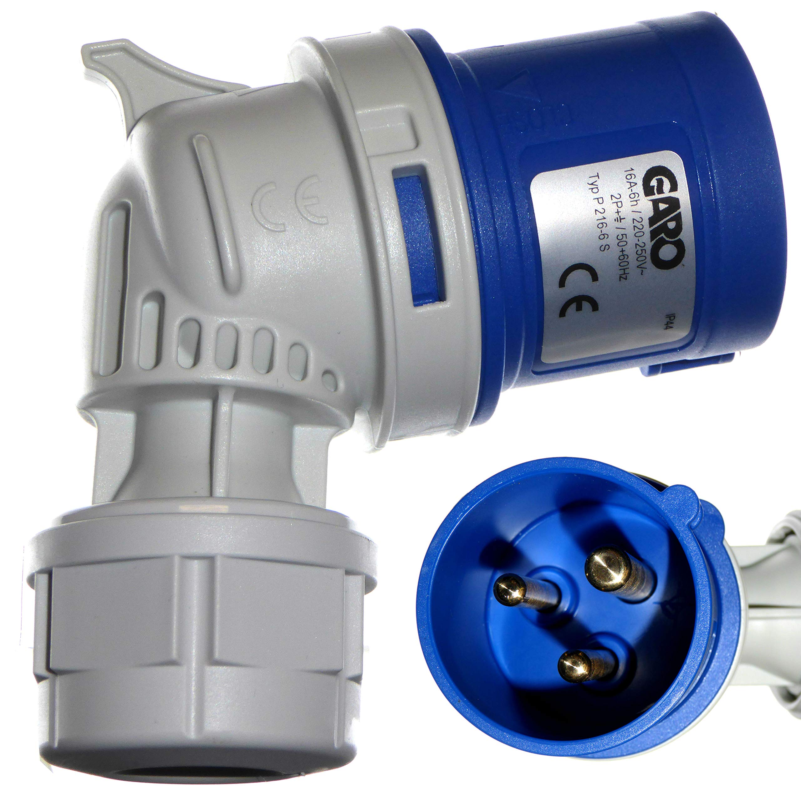 IEC/CEE 16A Angle Plug - 3 Poles 2P + E - 230V Blue - Garo PA216-6S