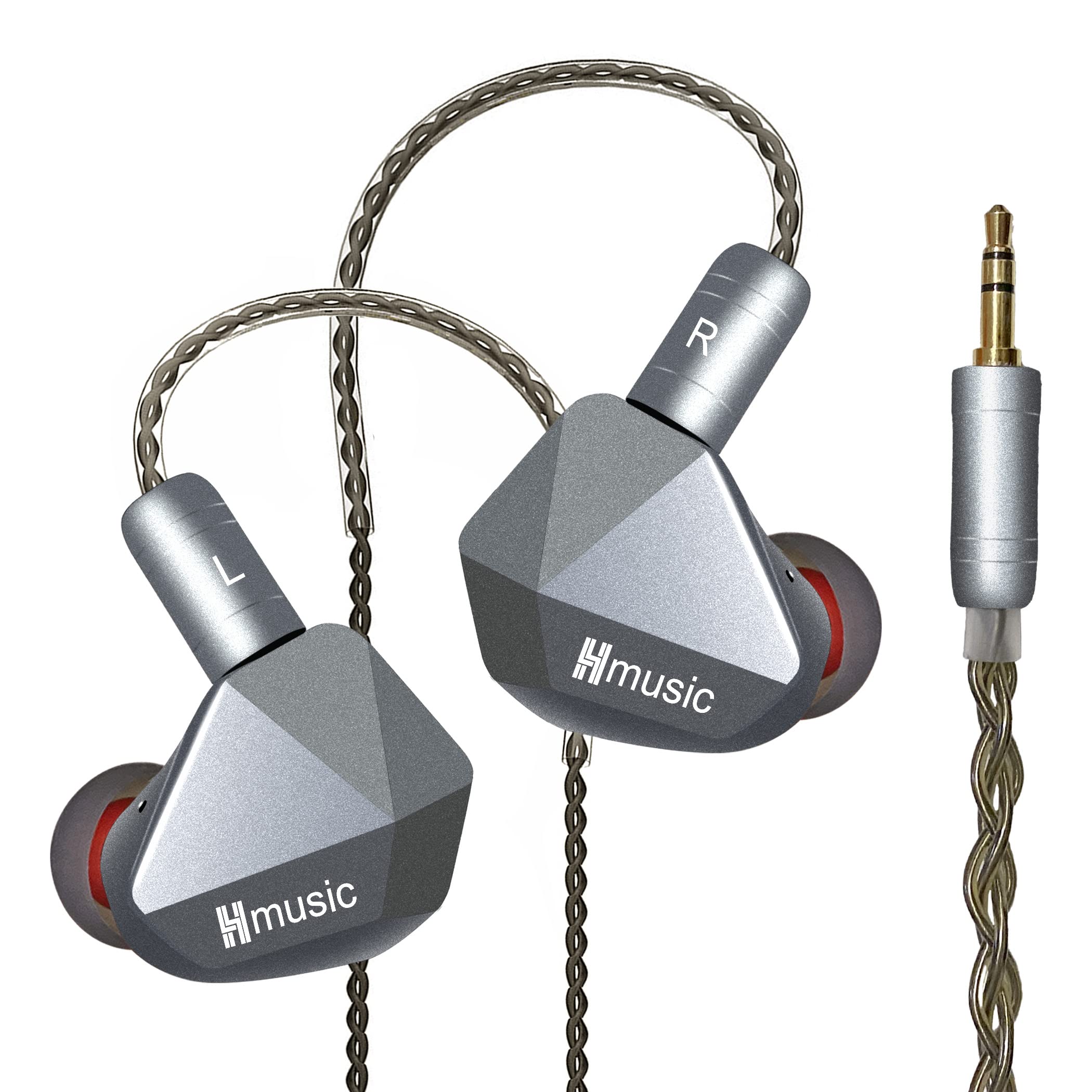 Hmusic IEM Earphones, Dual Magnetic Dynamic Drivers HiFi Stereo Sound in-Ear Monitors, Noise Isolation Wired Headphones Earbuds with Detachable Cable for Singers, Musicians, Drummers (Without Mic)