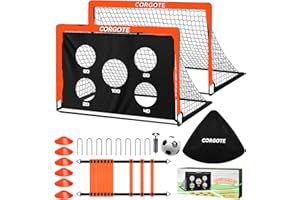 CORGOTE Kids Soccer Goal for Backyard Set, 2 Pack of 4x3 Toddler Soccer Net Practice Equipment with Ball, Training Equipment with Target & Cones, for Teens Grandkids, Soccer Gifts for Boys,Orange