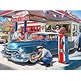 Bits and Pieces – Large 300 Piece Jigsaw Puzzle for Adults – 50s Service Station - Classic Cars Gas Station Jigsaw Puzzle by Larry Jones, Completed Puzzle Size: 18" x 24"