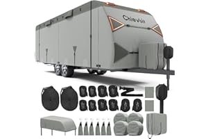 Chievbit Housse de VR 8,2-9,1 m, bâche robuste pour caravane toutes saisons, imperméable et coupe-vent avec accès dotée de fe