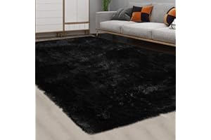 CAROMIO Shag Fluffy Area Rug Modern Indoor Plush 8' x 10' Extra Soft and Comfy Shaggy Carpet for Bedroom Living Room Girls Kids Nursery, Black