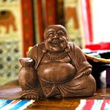 Purity Style Large Wooden Laughing Buddha Statue Handcrafted Fair Trade 17cm view 4