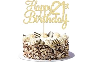 Gyufise 1 Pack Happy 21st Birthday Cake Topper Gold Glitter 21 Cake Topper Happy 21 Birthday Cake Decoration for 21st Birthday Party Decoration Supplies