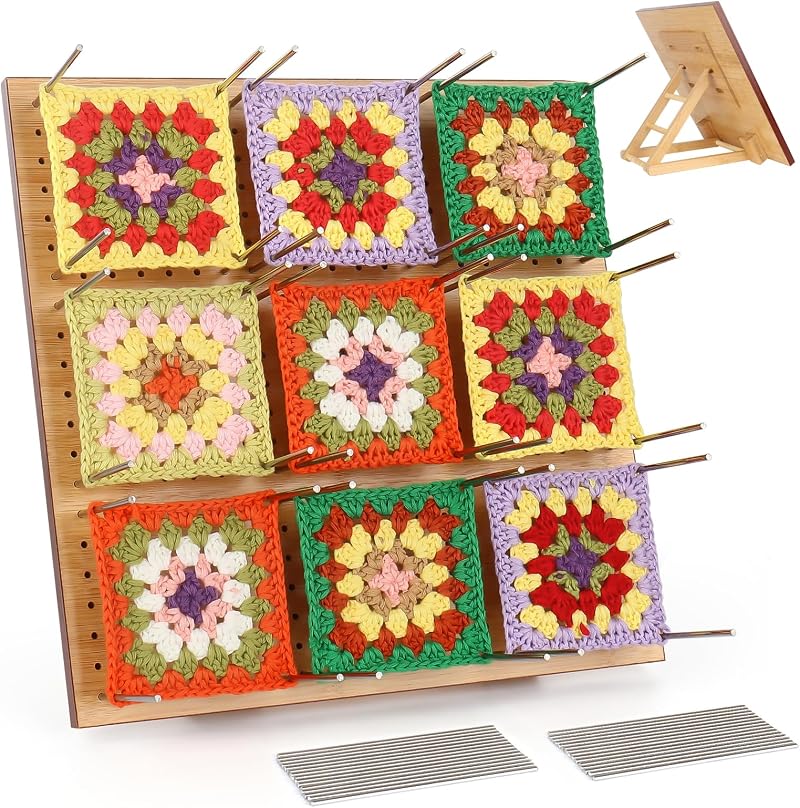 Coopay Blocking Board for Crochet 11 inch Grid with Pins Wooden Easel