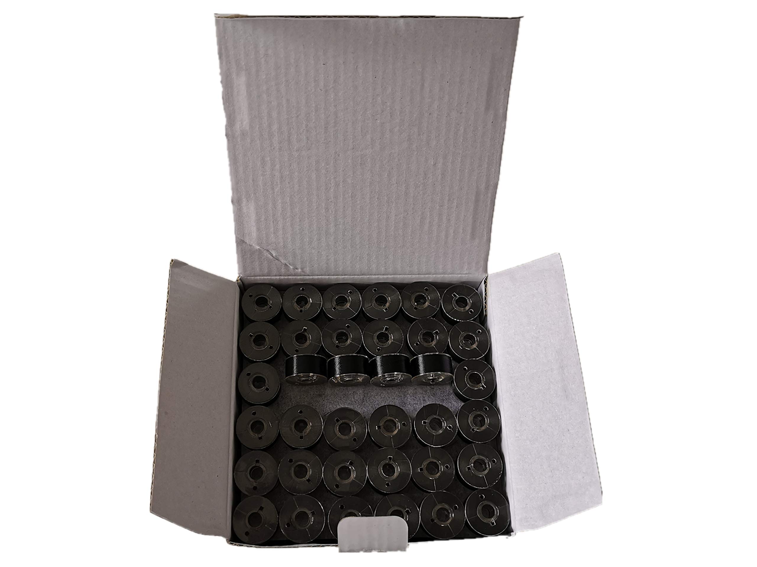 Photo 1 of Doublelin, Prewound bobbins, Plastic Sided, Size A, Class 15, 15J, SA156, 144pcs, Black Color, 100% Polyester, 75D/2 140 Yards