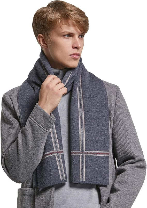 Amazon Riona ウール マフラー メンズ 秋 冬 大判 ストライプ おしゃれ 暖かい 羊毛 マフラー 上品 箱入り グレー ストール マフラー 通販