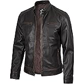 fjackets Mens Leather Jacket - Real Lambskin Leather Jackets For Men - Cafe Racer Style Leather Jacket Men