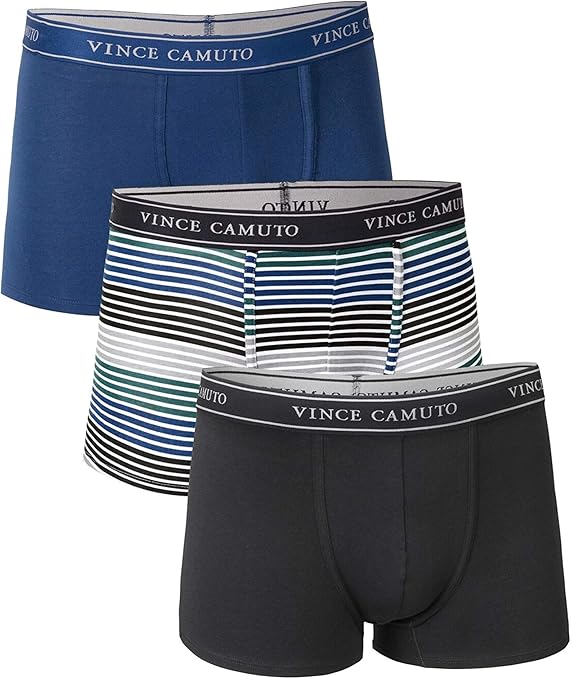Vince Camuto Men's Cotton Stretch Trunk Underwear Multi-Pack, 3Pk Estate Blue/Ombre Stripe/Black