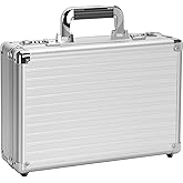 LOCKCURX Security Lock Boxes - 14.2 x 9.4 x 4.5 Inch Medium, Portable Locking Storage Totes with Dual Combination Locks, Medicine Lock Box, Lock Boxes for Personal Items, Cash & Briefcase - Silver