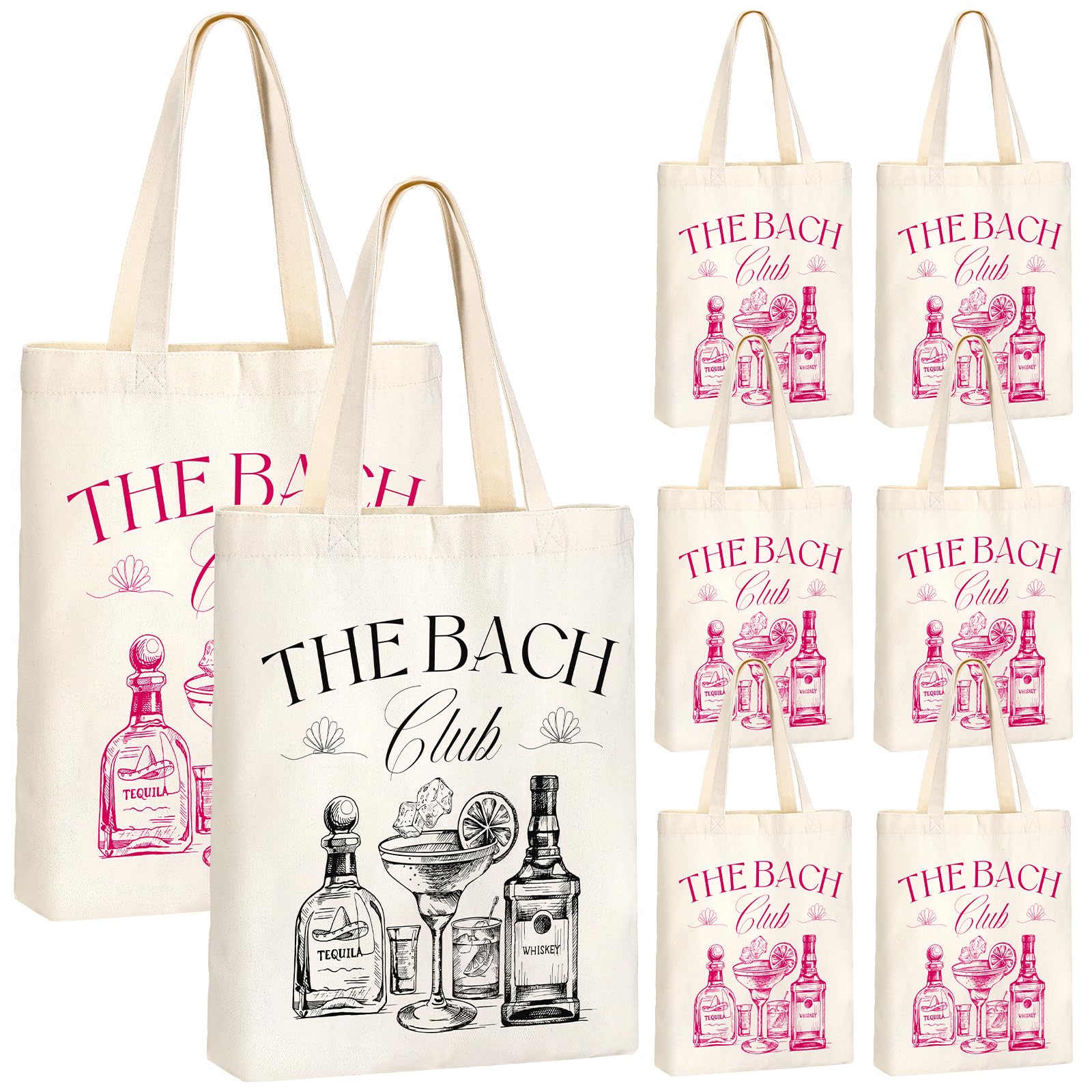 Photo 1 of Aliceset 8 Pieces Bridesmaid Tote Bags Reusable Canvas for Bachelorette Bridesmaid Gift Bags Bridal Shower Tote(Rose Red, Black,the Bach)