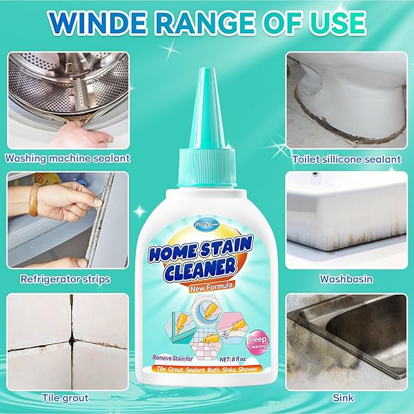 HOME REMOVER GEL, 8 FL OZ HOUSEHOLD WASHING MACHINE CLEANER FOR WASHING MACHINE, REFRIGERATOR STRIPS, CLEANER FOR TILES GROUT SEALANT BATHROOM SHOWER HOME KITCHEN SINKS CLEANING GROUT CLEANER