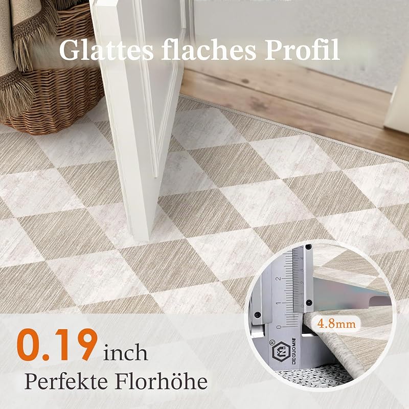 Teppich 200x300cm Beige Waschbar Moderne Kariert