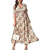 EYWOL Plus Size Floral Maxi Dress Chiffon V Neck Flutter Sleeve Summer Wedding Guest Boho Long Dresses