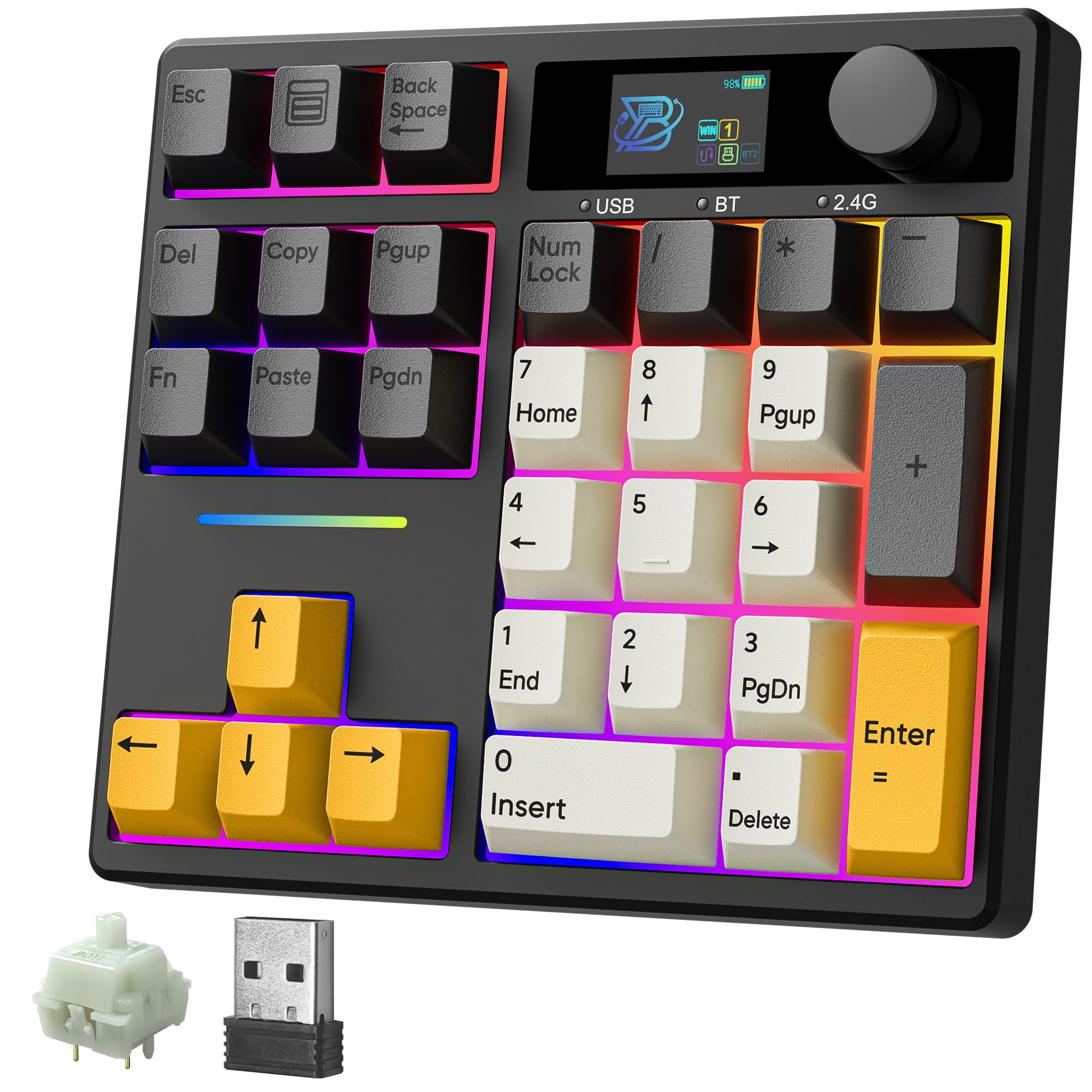 Photo 1 of BOYI TD31Pro Mechanical Number Pad,Bluetooth5.0/2.4G/Type-C Wireless Numeric Keypad,RGB HotSwap Numpad with Screen&Knob,PBT Keycaps Rechargeable Gasket Number keypad for PC Laptop Desktop(Black-Grey)