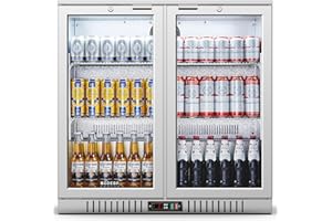 BODEGA BODEGACOOLER Back Bar Cooler With 2 Glass Doors,7.4 Cu.Ft Stainless Steel Commercial Back Bar Fridgewith LED Lighting,Counter Height Bar Beverage Cooler for Beer,Soda Drinks,Wine