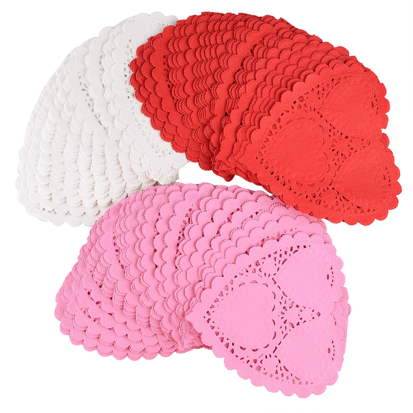 TUPARKA 145 pcs Valentine Heart Doilies 3 Color Heart Shape Paper Doily for Valentine's Day Decoration Craft Party