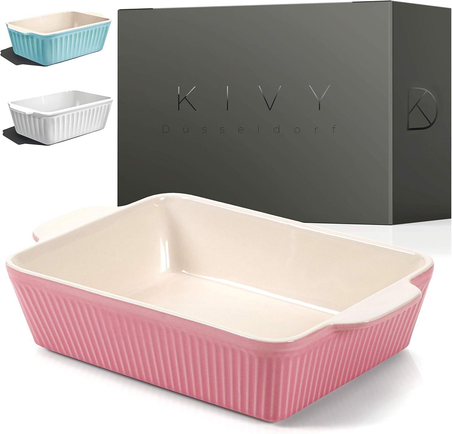 KIVY® Auflaufform Groß - Perfekt für Lasagne,Tiramisu & Aufläufe - Lasagne Auflaufform Groß - Auflaufform Keramik Groß - Lasagneform Groß - Ofenform rechteckig - Tiramisu Form - Rosa