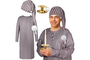 Liitrsh 3 Pcs Christmas Nightshirt Costume Cosplay Christmas Men's Pajama Nightgown Adjustable Sleep Cap Candle Holder