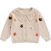 Toddler Baby Girl Cardigan Sweater Flowers Button Up Knitted Tops Infant Fall Winter Clothes