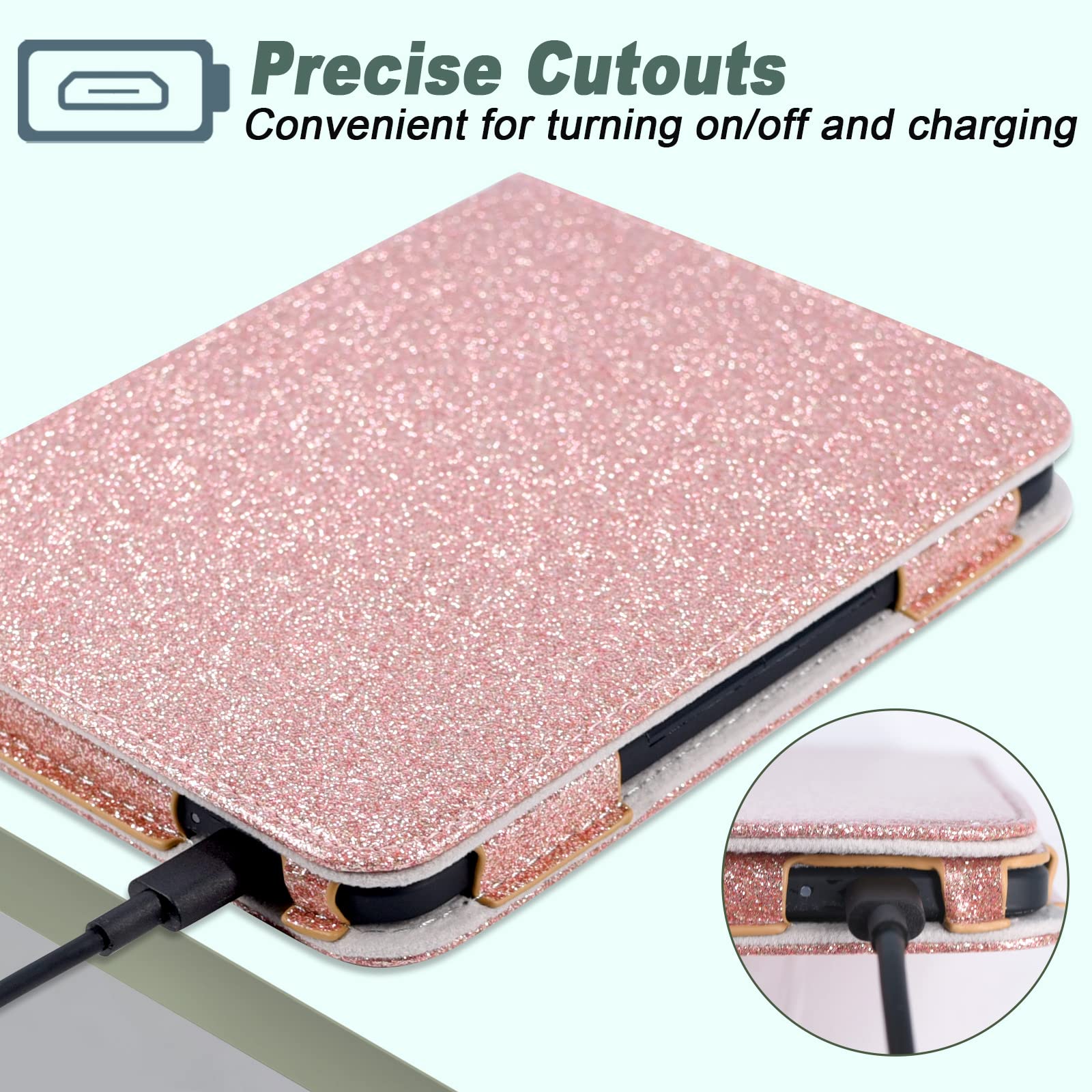 ACdream Case for Nook GlowLight 4 2021 / Nook GlowLight 4e 2022, Folio Premium PU Leather Ereader Cover with Magnet Closure, Glitter Rose