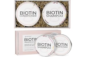 Biotin Shampoo and Conditioner Bars in reusable travel metal tins, Solid Shampoo Bar Set with Conditioner, Travel Friendly Se