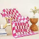 Checkered Blanket, Cozy Soft Throw Blankets for Couch Bed, Fluffy Plaid Lightweight Comfy Travel Picnic Blanket Gifts for Sofa Chair Living Room Camping (Hot Pink, Throw 50"x60")