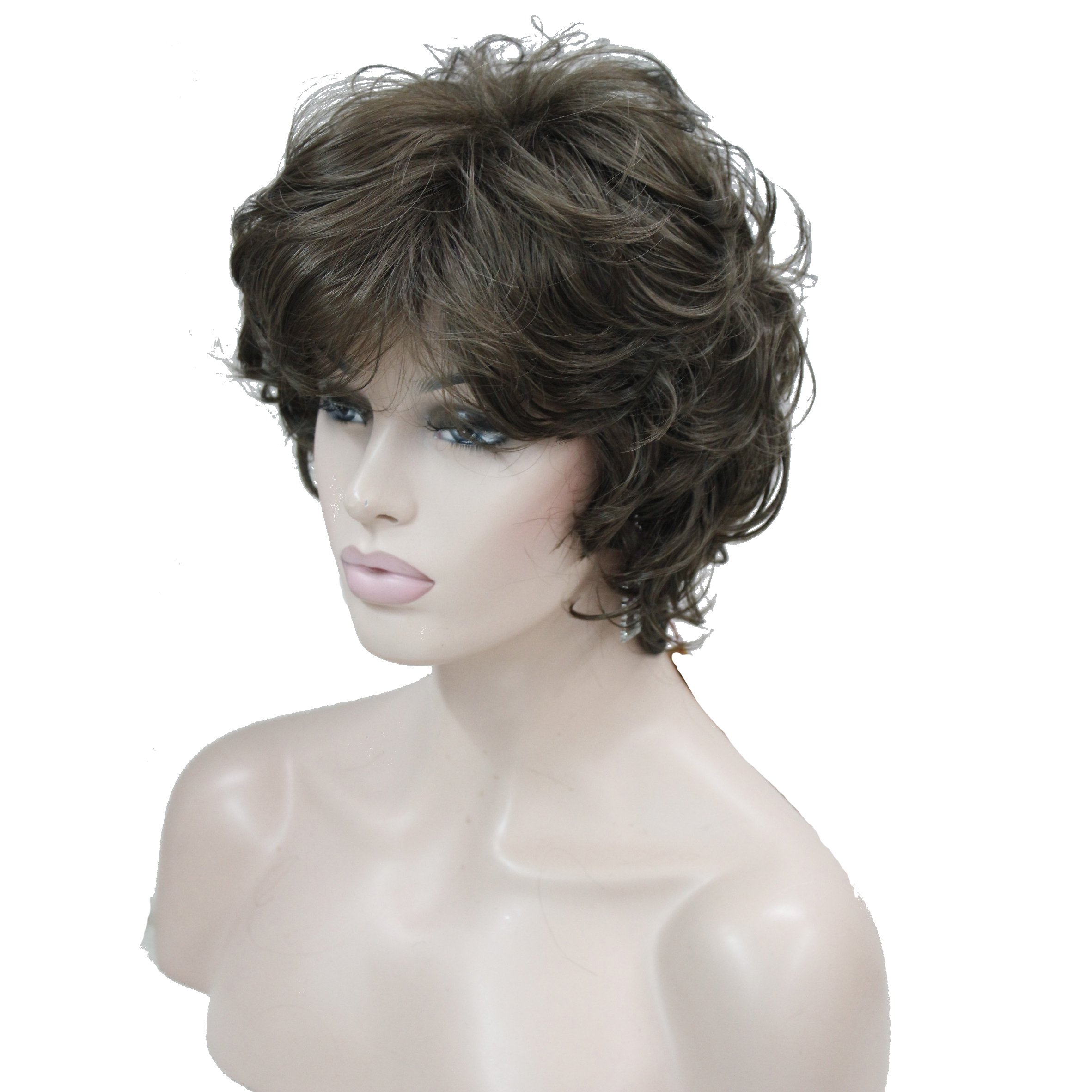 Lydell Women's Short Wavy Curly Wig Synthetic Hair Full Wig 6 inches (Med Golden Brown) โ image 1