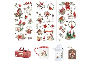 Joeyan Christmas Rub On Transfers for Crafts and Furniture,5.5''x11.4'' Red Cardinals Birds Stickers Transfer Decals,3 Sheets DIY Home Decal on Wood Glass Metal Canvas Porcelain Paper Plastic Cloth