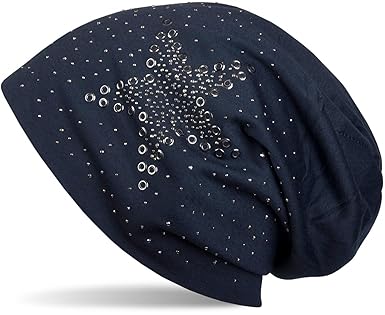 styleBREAKER Beanie Mütze mit Stern Nieten und Strass Applikation, Lochnieten, Unisex 04024049