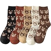 IIG 5 Pairs Womens Pretty Vintage Wool Socks Unique Print Design Soft Cozy Warm Crew Socks Christmas Gift