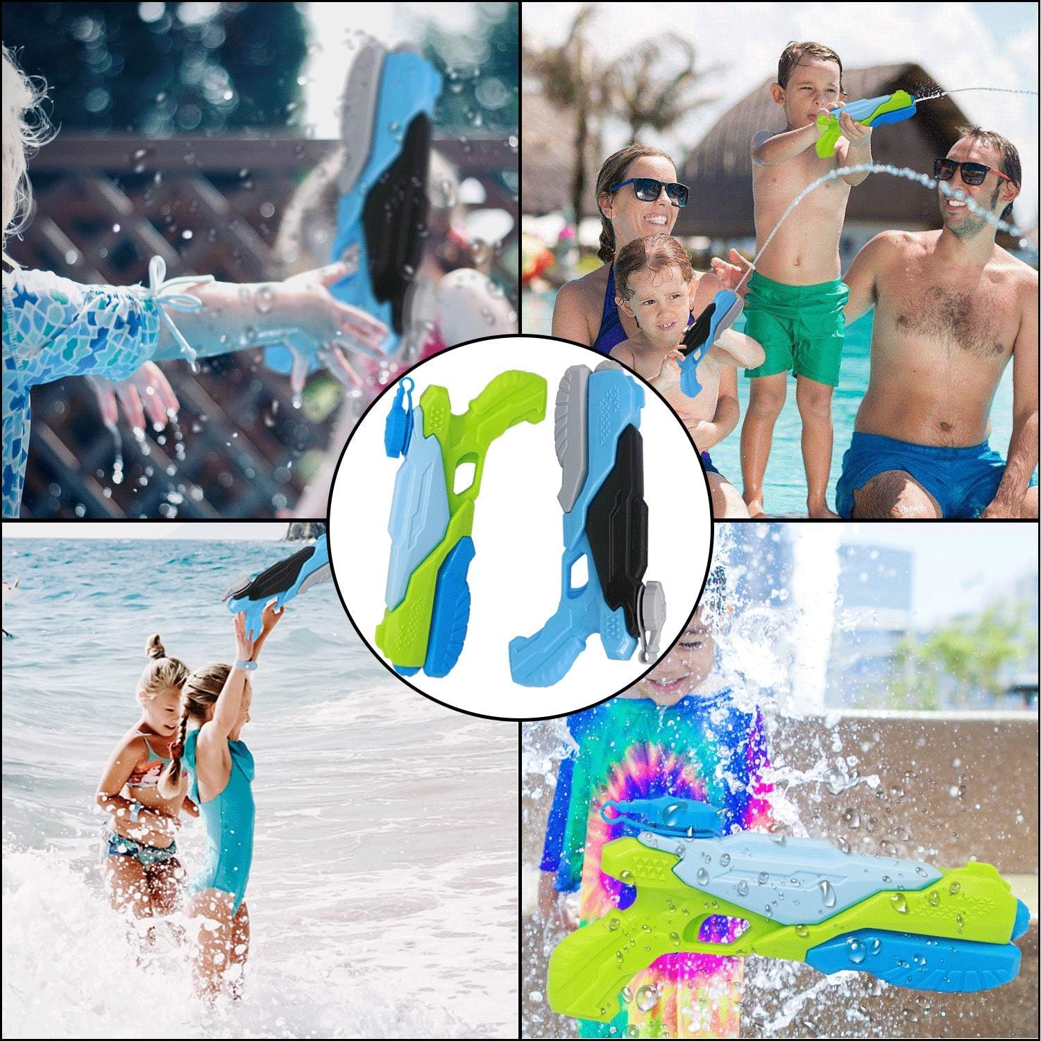 Exciting 2 Pack - Water Gun Blasters - 2 Squirt Guns Super Water Soaker Blaster for Kids, Adults - Long Range 600cc Water Toy for Summer, Swimming Pool, Beach, Sand, Children: Toys & Games