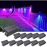 VOLISUN 12-Pack 1800mAh Outdoor Solar Fence Lights - Waterproof LED Color Glow for Step, Railing, Wall, Stairs